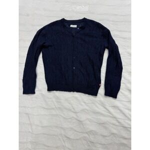 HARRIS WILSON Navy Blue Fuzzy Knit Button Up Cardigan Sweater Women